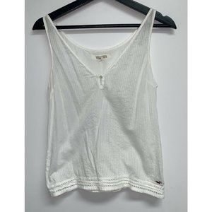 Hollister Womens Sheer Tank Top Size XS White Sleeveless Shirt Crochet Lace Hem